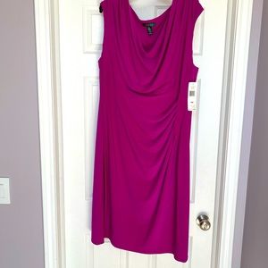 18W Lauren Ralph Lauren Elegant Fuchsia Dress Faux Wrap Ruched